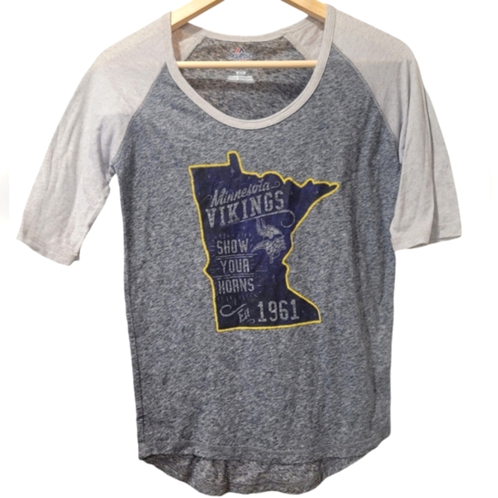 Minnesota Vikings Women's 3/4 Tee Top Gray Cream Purple, Horns, 1961